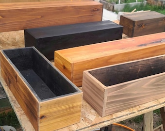 Modern Cedar Window Planter Box - Custom Handcrafted Wooden Flower Trough, Shou Sugi Ban Char