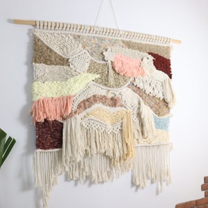 Wall decoration, textile art, macramé and textiles, wool, cotton, ARMONÍA textile wall hanging handmade in Spain