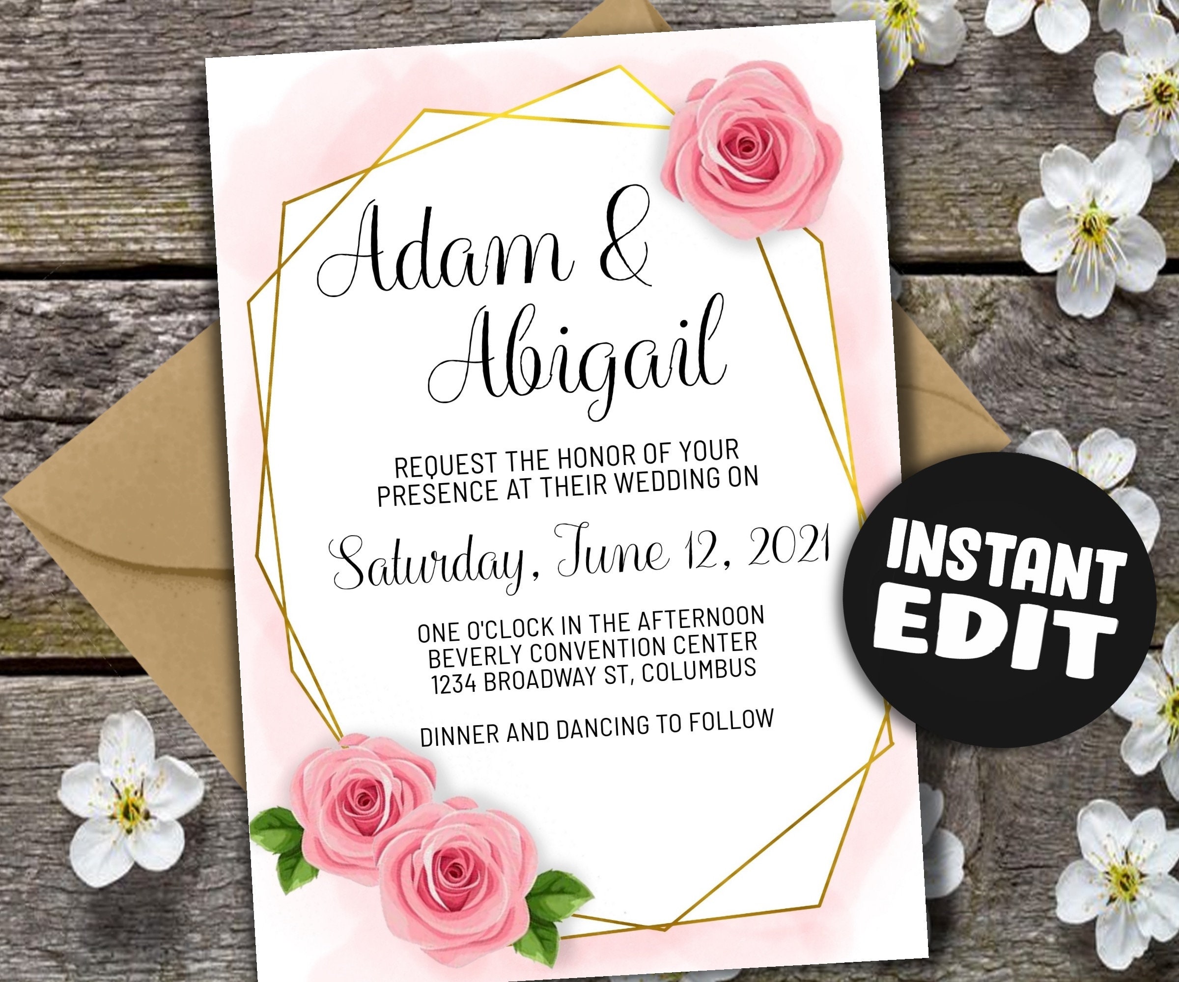 EDITABLE Floral boda digital invitación floral invitación rosa Etsy