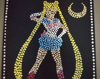 Sailor Moon acrylic dot painting  on 8x10 inch canvas // Sailor Moon gifts // Sailor Moon decor // Sailor Moon hanging wall art