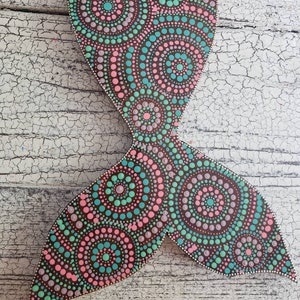 Wooden mermaid tail sign // dot art painting // wood home decor // pastel mermaid colors