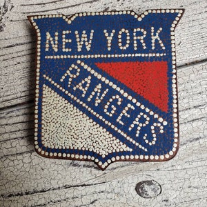 NY Rangers dot art // wood sign // wall hanging // wooden decor // home decor