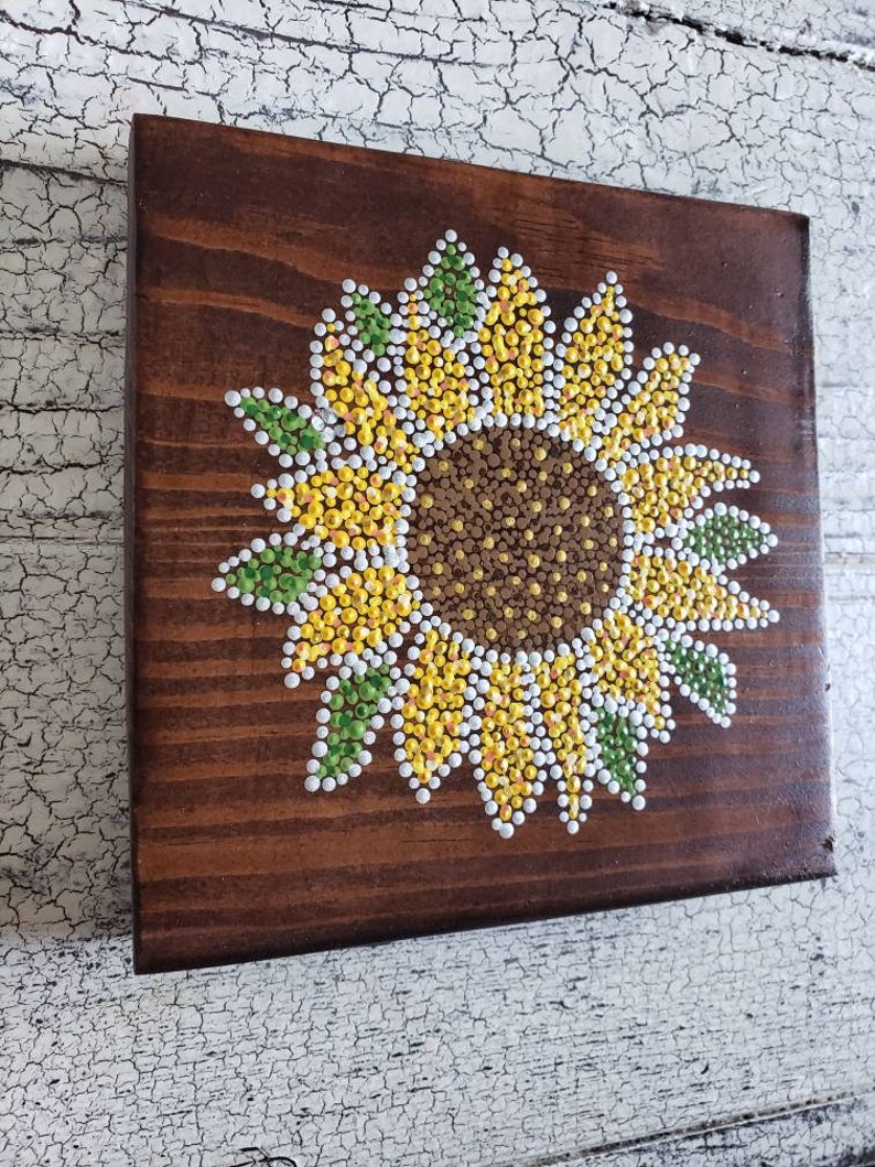 Sunflower Wooden Wall Art // 6x6 Inch // Dot Art Painting // Floral