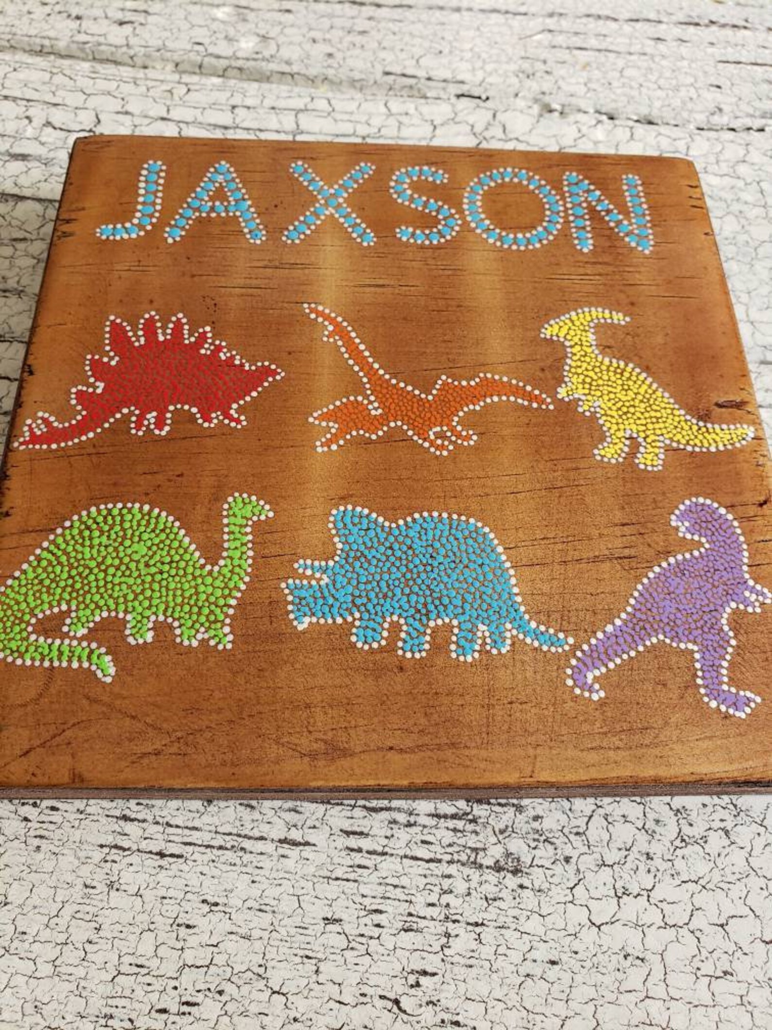 Personalized Dinosaur Dot Art Wood Painting // Kids Room Decor - Etsy