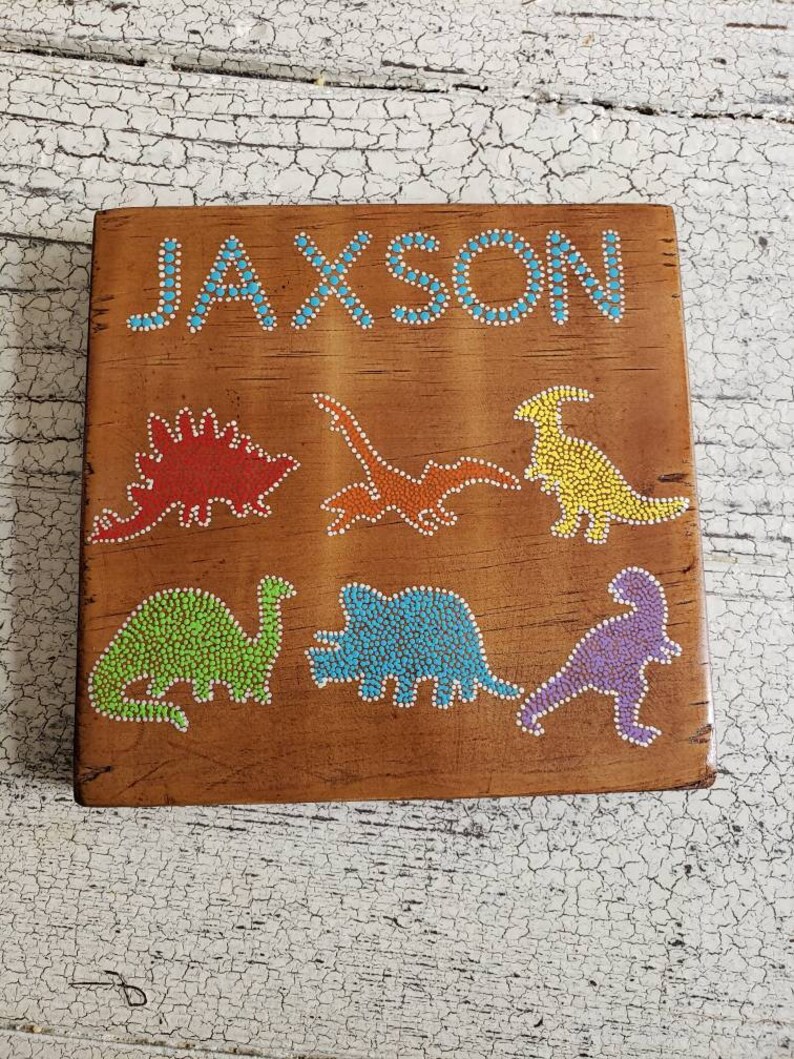 Personalized Dinosaur Dot Art Wood Painting // Kids Room Decor - Etsy