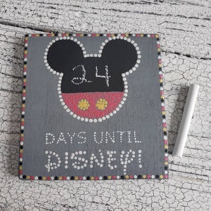 Vacation countdown chalkboard // wood dot art painting  // mickey mouse theme // days until countdown // wall hanging // home decor