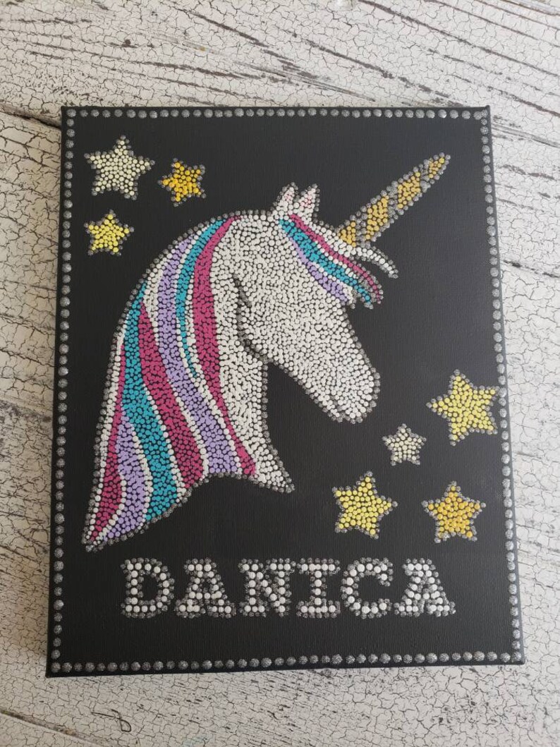 Personalized Unicorn Dot Art Painting // 8x10 Inch Canvas // Home Decor