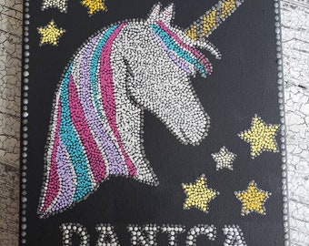 Personalized unicorn dot art painting // 8x10 inch canvas // home decor // wall art // customized kids room // nursery // baby shower