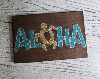 Aloha tortuga madera signo // dot art painting // 9x6 pulgadas de arte de pared colgante // Decoración del hogar hawaiana // decoración de la habitación // decoración tropical // regalo