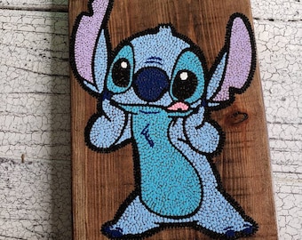 Stitch dot art // hand painted wood art // wooden wall hanging // home decor // wall decor // kids room decor // lilo and stitch gifts
