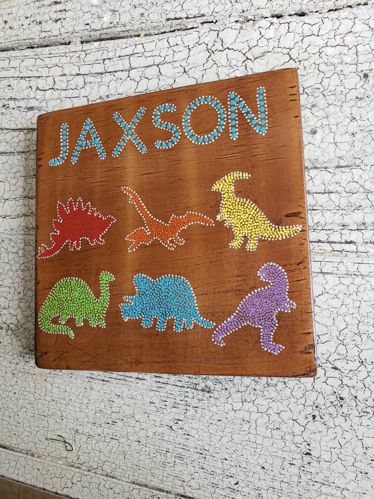 Personalized Dinosaur Dot Art Wood Painting // Kids Room Decor - Etsy
