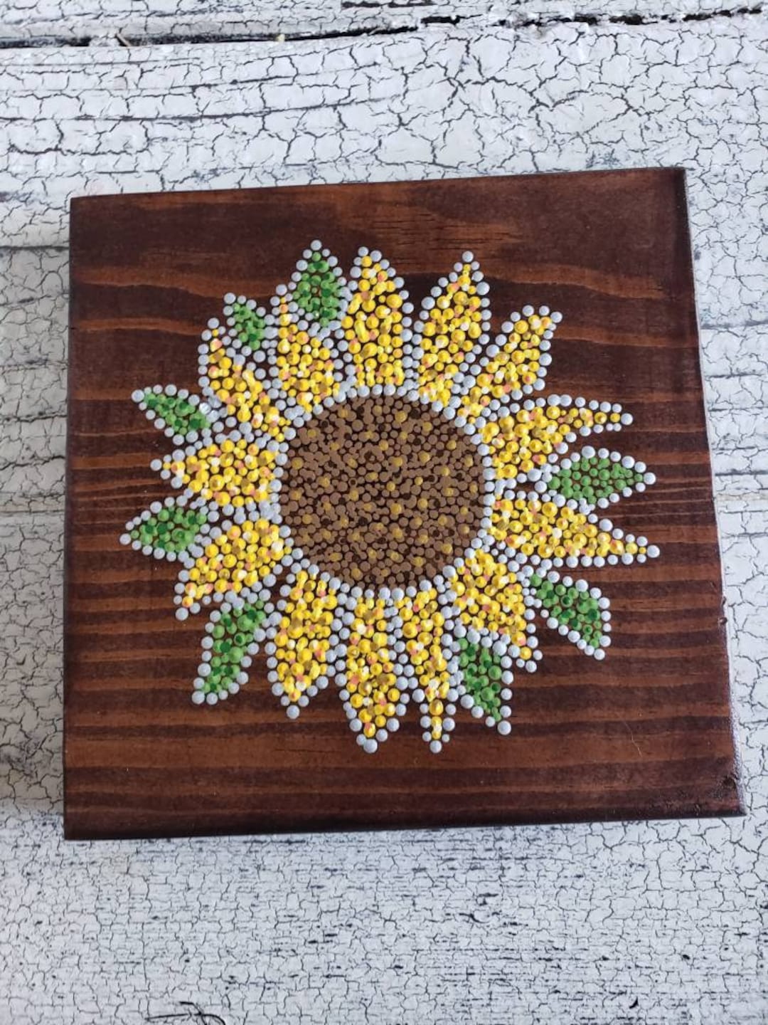 Sunflower Wooden Wall Art // 6x6 Inch // Dot Art Painting // Floral