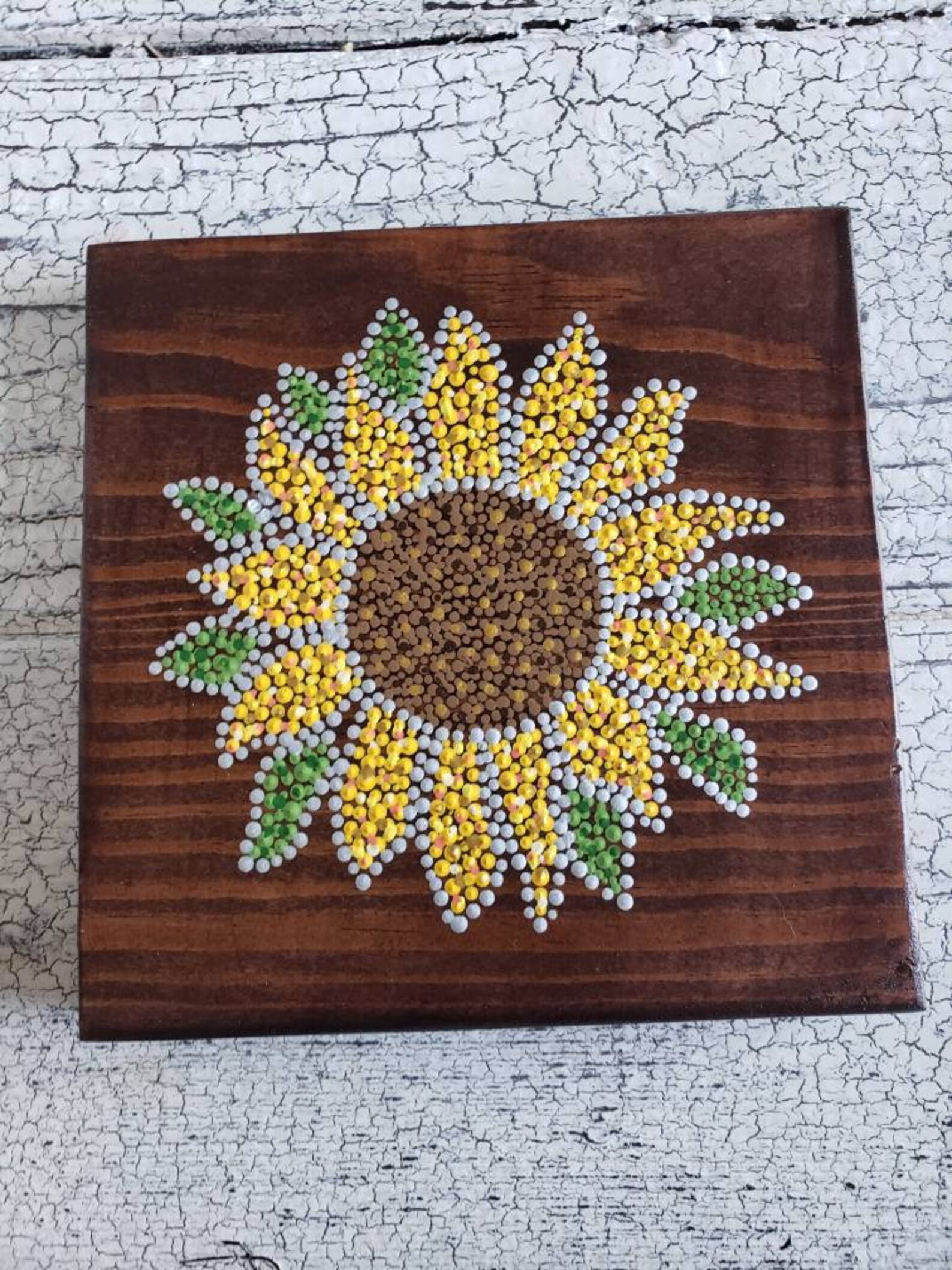 Sunflower Wooden Wall Art // 6x6 Inch // Dot Art Painting // Floral