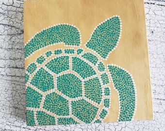 Arte de punto de tortuga marina // 6x6 pulgadas de pintura de signo de madera // decoración del hogar de tortugas marinas // arte de la pared // decoración del vivero del océano // decoración náutica