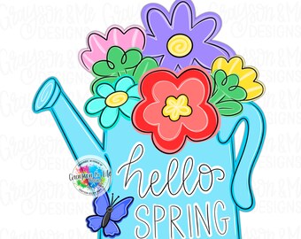 Floral Watering Can Door Hanger Template: Hello Spring Tulips (Digital Download Pattern)