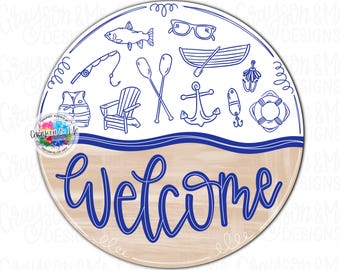 Lake Round Door Hanger Template: Summer Fishing Design (PDF/JPEG Digital Download