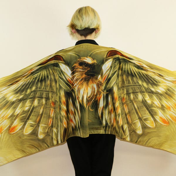 Wing Scarf, Silk scarf,Eagle Scarf, Summer Scarf,Wrap Scarf,Wing Shawl,Art Scarf,Gift for Her,Unique,Scarf Art,Wing on Wrap,Over Size Scarf