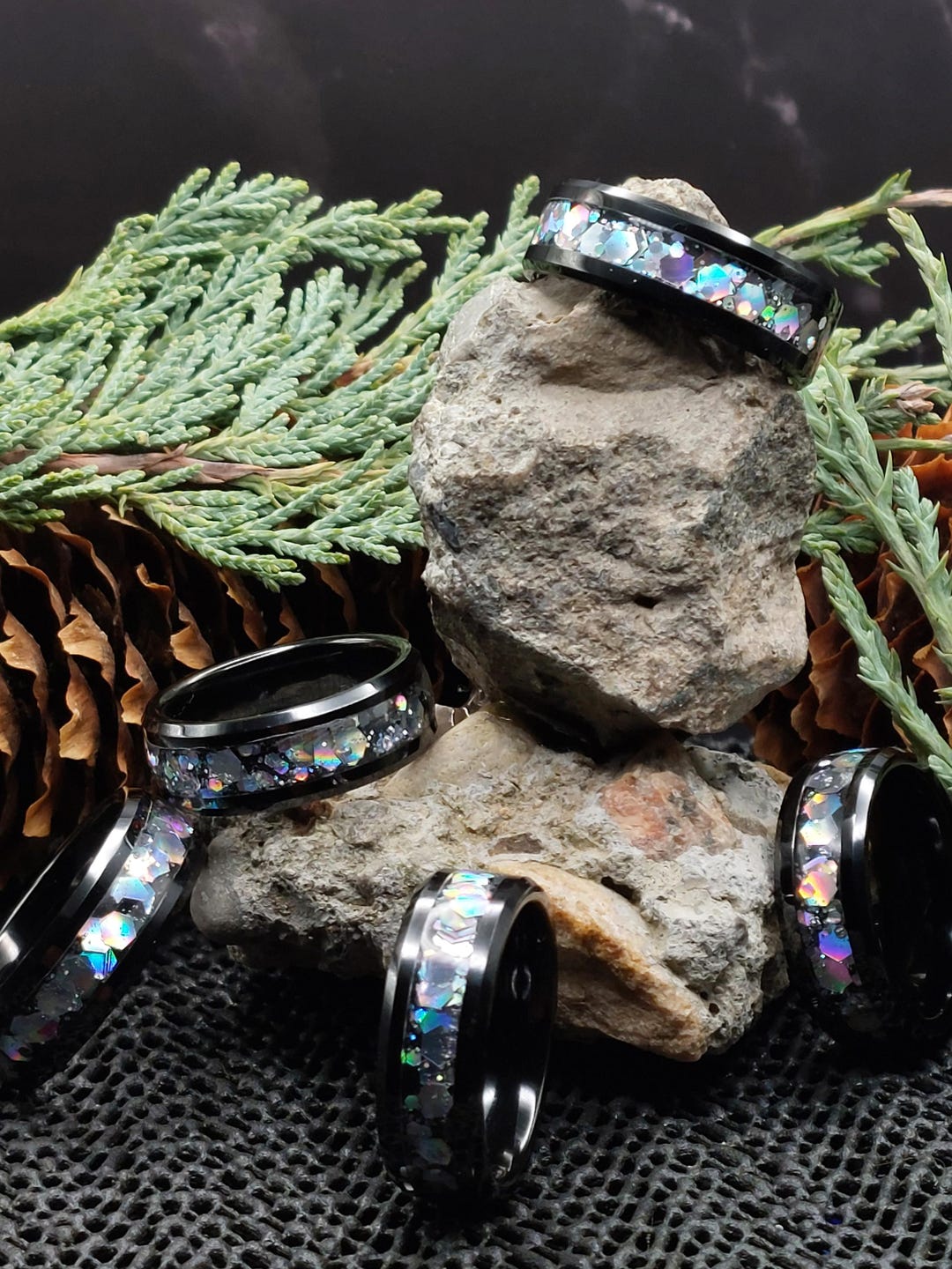 Modern Men's Black Ceramic Ring - 8mm Beveled Edge With Stunning ...