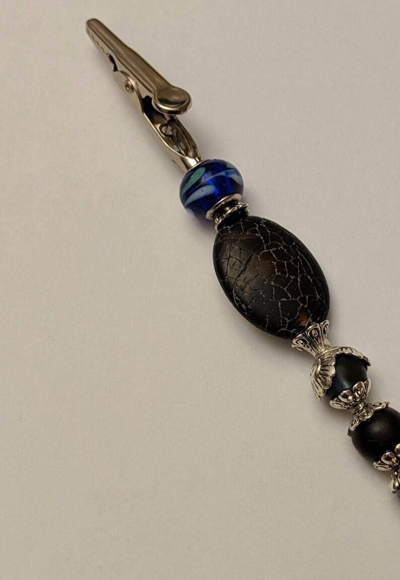 Joint Clip Hippy Stoner Gift,Gift 420 Cannabis Pot Weed Accessories Cannabis Accessory Long Roach Clip Stone with Blue Glass Beads