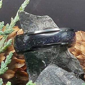 Elegant Black Plated Tungsten Wedding Bands - Size 12, Featuring Stunning Blue Sandstone, Gift For Him,