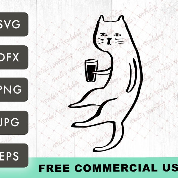 Cat with Beer SVG, Drinking cat vector, cat and beers download, drinking cat, printable cat, funny cat illustration, cat sketch, Beer SVG