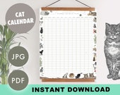 Perpetual CAT Calendar Download, Illustrated Cat Calendar, Printable Perpetual Calendar, Downloadable Calendar, Cat Calendar, 24x30"