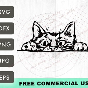 CAT SVG, vecteur chat téléchargeable, Impression de chat téléchargeable, Dessiné à la main, Dessin de chat Peeking, Cheeky Cat SVG, Dessin à l’encre d’un chat