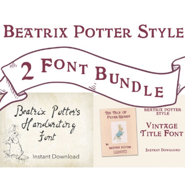 Beatrix Potter style font, Font bundle, Beatrix Potter Handwriting font, Whimsical font bundle, Title font, Peter Rabbit Font