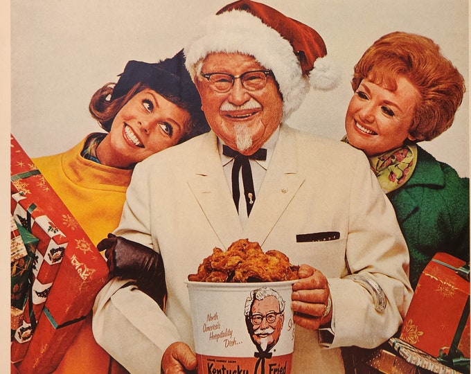 1968 KFC Colonel Sanders Christmas Original Vintage Print Ad 60s Kentucky Fried Chicken Ad