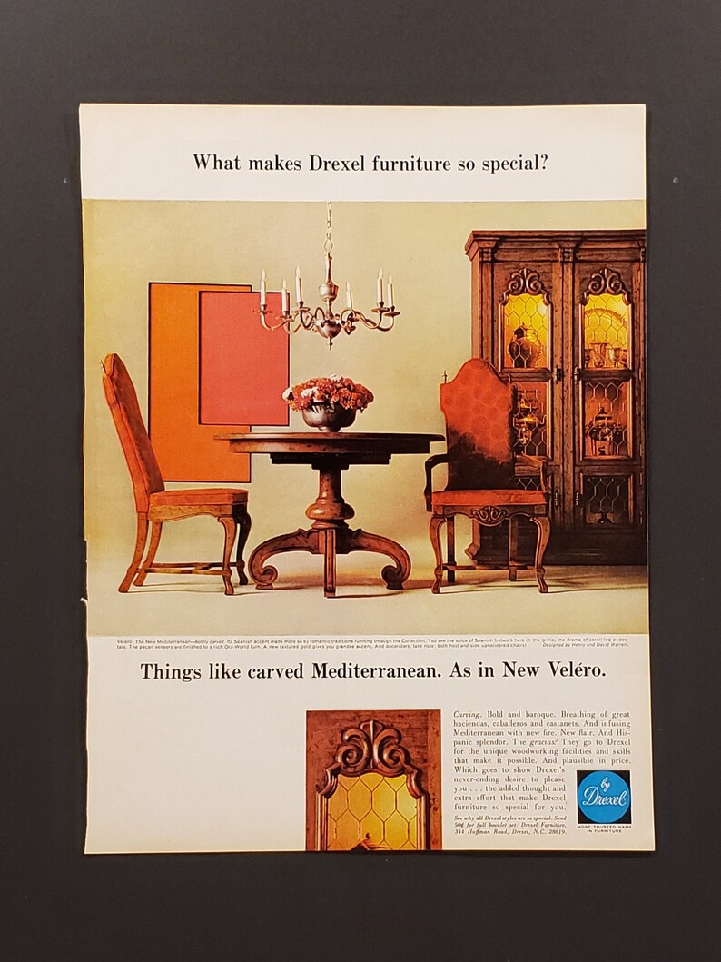 1968 Drexel Dining Furniture Original Vintage Print Ad Page 60s Mid