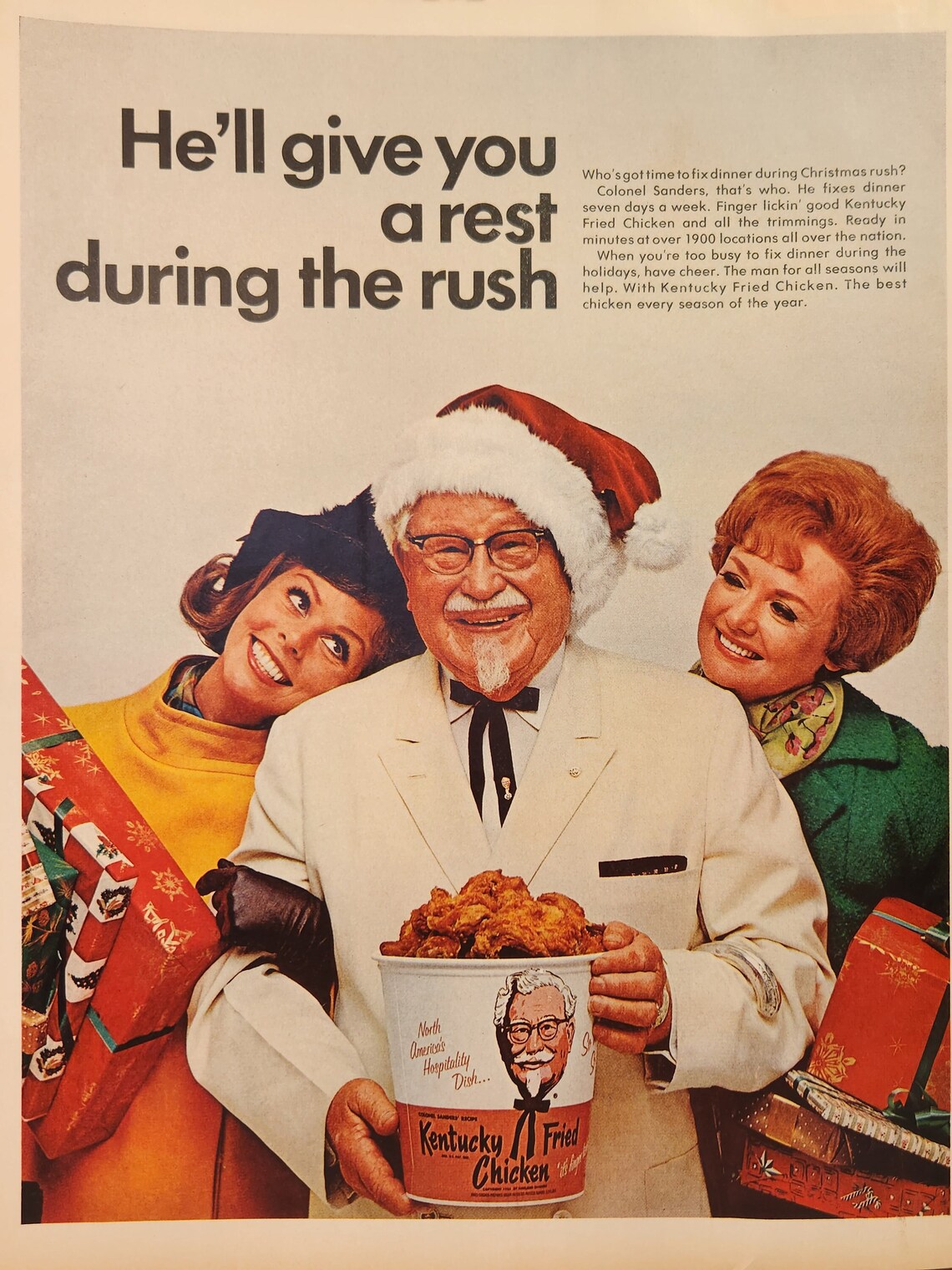 1968 KFC Colonel Sanders Christmas Original Vintage Print Ad Etsy