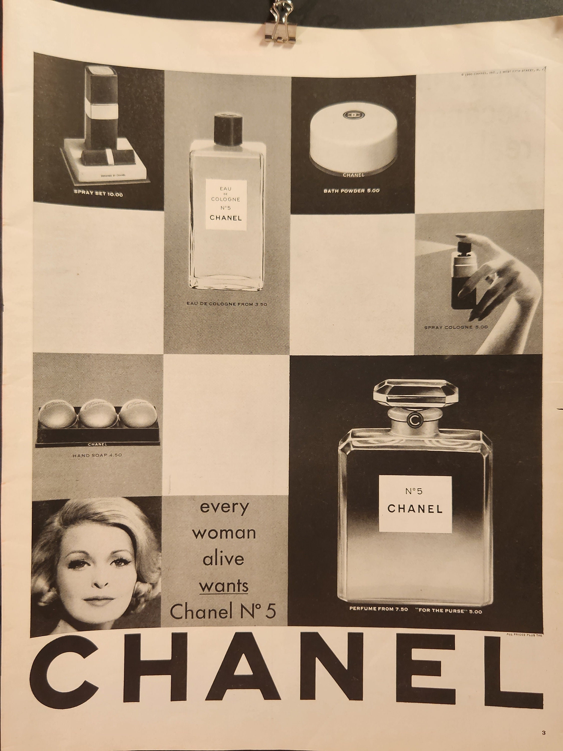 1960 Chanel B&W Vintage Christmas Print Ad Page 1960 Chanel 