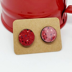 Red Speckled Earrings / Maroon Stud Earring / Berry Terrazzo Print