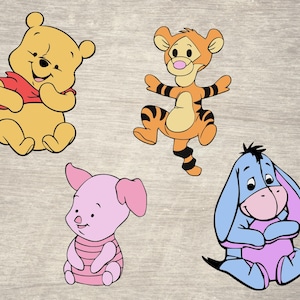 Fichiers svg bébé winnie l'ourson, bébé winnie l'ourson clipart, png, svg porcelet, tigger svg, svg Bourriquet