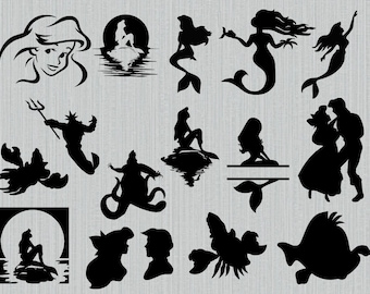 The little mermaid svg bundle, mermaid svg, ariel, flounder, king tritan, sebastian svg, cut files cricut silhouette, png, eps