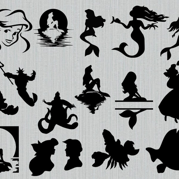 The little mermaid svg bundle, mermaid svg, ariel, flounder, king tritan, sebastian svg, cut files cricut silhouette, png, eps