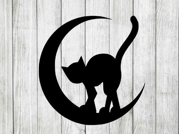 Halloween Svg, Cute Black Cat Svg, Cat With Moon Svg, Cat Cut