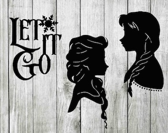 silueta congelada SVG, Anna SVG, Elsa SVG, clipart congelado, archivos de corte para silueta Cricut, Let It Go SVG PNG DESCARGA INSTANTÁNEA