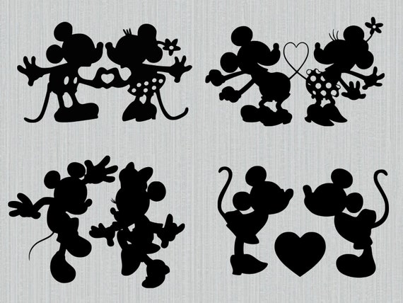 Mickey Mouse Minnie Mouse Svg Love Kissing Heart Mickey Minnie Love Svg T Shirt Transfer Clipart Cut Files For Cricut Silhouette Dxf