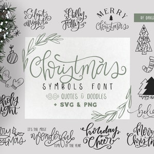 Carattere simbolo di Natale - Doodle Font - 80 disegni disegnati a mano - citazioni a mano - Frasi di Natale - Vacanza - SVG PNG download istantaneo