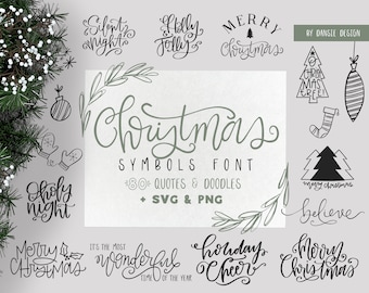 Carattere simbolo di Natale - Doodle Font - 80 disegni disegnati a mano - citazioni a mano - Frasi di Natale - Vacanza - SVG PNG download istantaneo