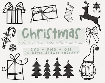 Christmas Doodle Font - SVG - 65 Disegni disegnati a mano - Citazioni scritte a mano - Frasi natalizie - Vacanze - Babbo Natale - Renne - Inverno