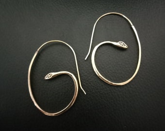 Snake Earrings, Brass Earrings, reptile earrings, snake jewelry, reptilian jewelry, gift for her, serpent earrings, Lightweight Earrings