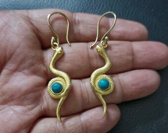 Slangenoorbellen, messing oorbellen, reptielenoorbellen, slangensieraden, reptielensieraden, cadeau voor haar, slangenoorbellen, serpentijn, lichtgewicht