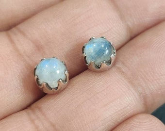 Rainbow Moonstone stud earrings, moonstone earrings, Sterling silver, stone earrings, gift for her, 925 earrings, crown earrings