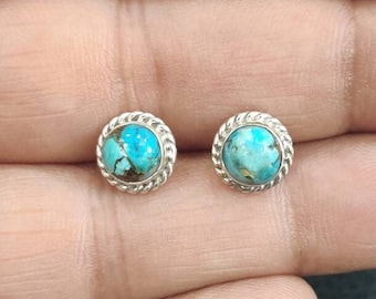 Copper Turquoise stud earrings, Copper Turquoise earrings, Sterling silver, stone earrings, gift for her, 925 earrings, twisted earrings
