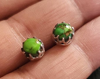 Green Copper Turquoise stud earrings, crown earrings, green Earring, 925, gift ideas, green Turquoise studs