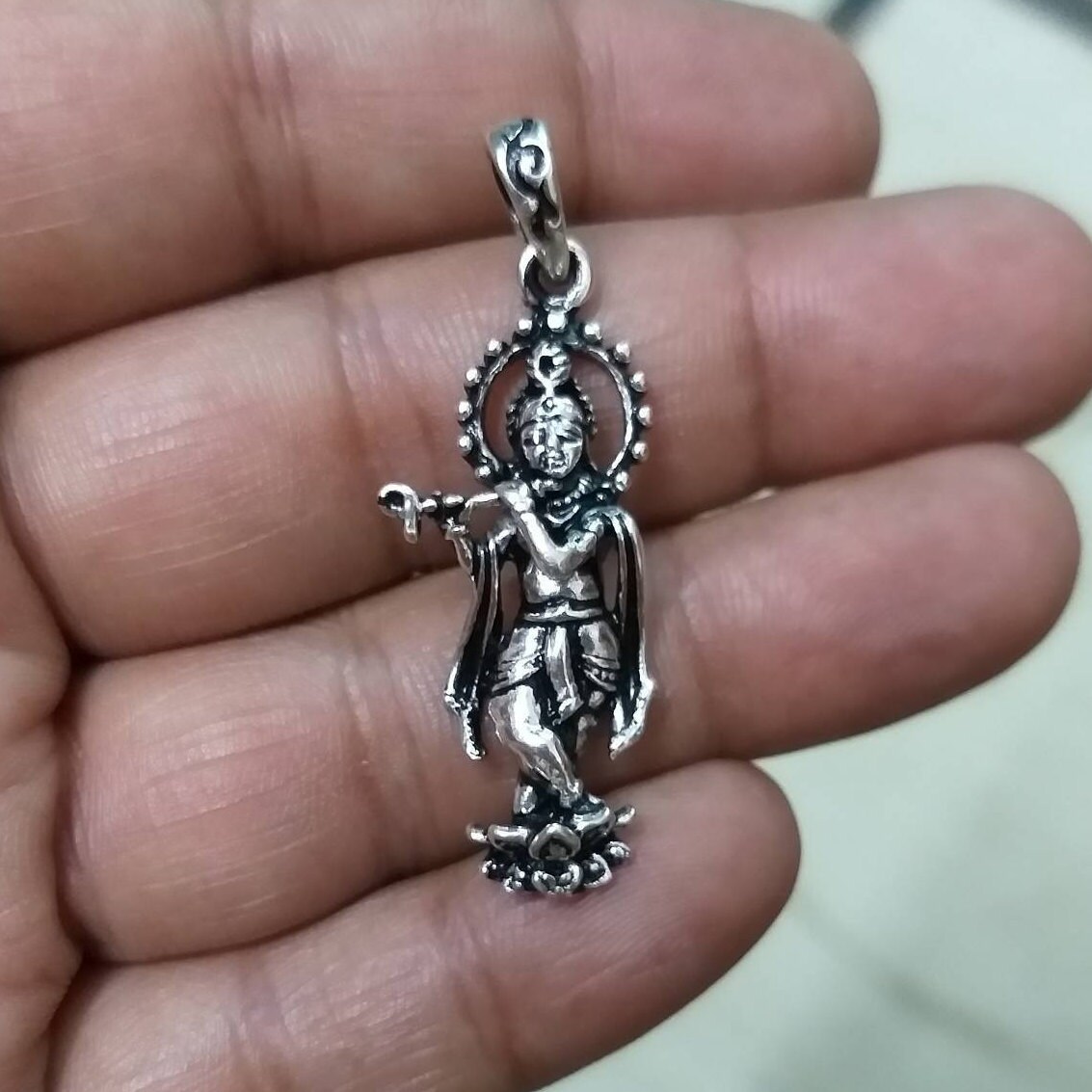 Krishna Playing Flute Pendant Sterling 