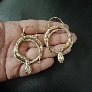 Snake Earrings, Brass Earrings, reptile earrings, snake jewelry, reptilian jewelry, gift for her, 3 face snake Earrings, serpent earrings