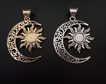Sun Moon Pendant, Polished Brass Pendant, Silver Plated, amulet pendant, lucky charm, Sun Moon Charm